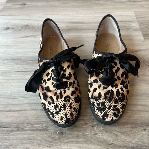 J. Renee 9 Schooner Cheetah Bling Lace Up Shoes - Picture 3 of 9